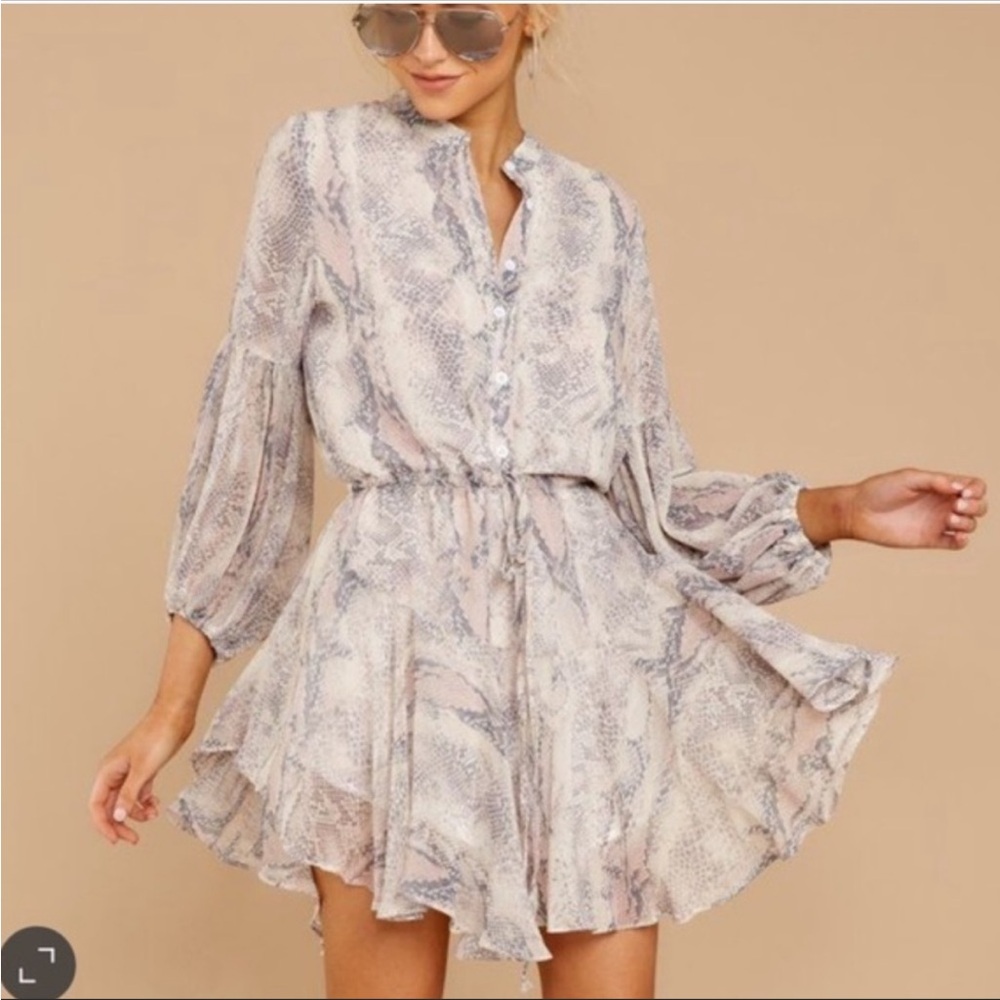 Olivaceous Long Sleeve Snake Print Mini Dress
